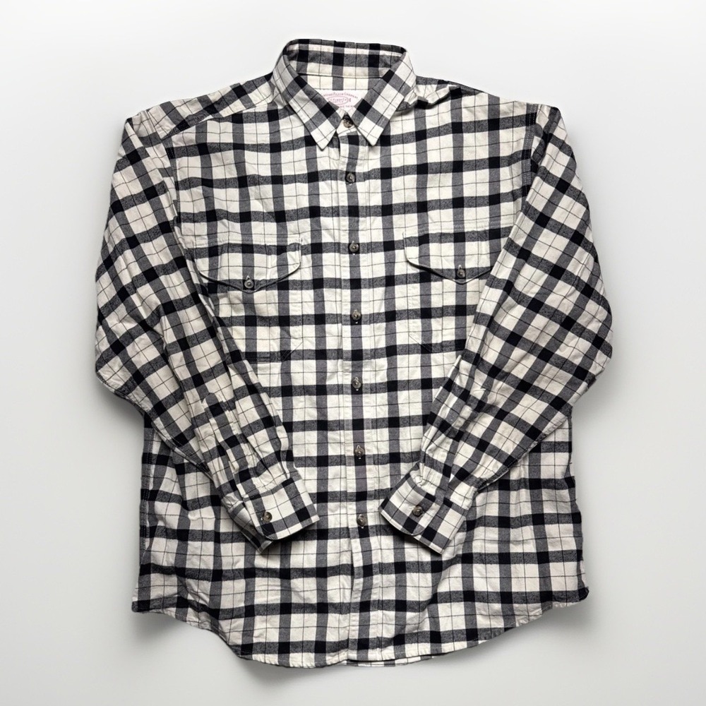 CC Filson White Black Plaid Long Sleeve Flannel Large